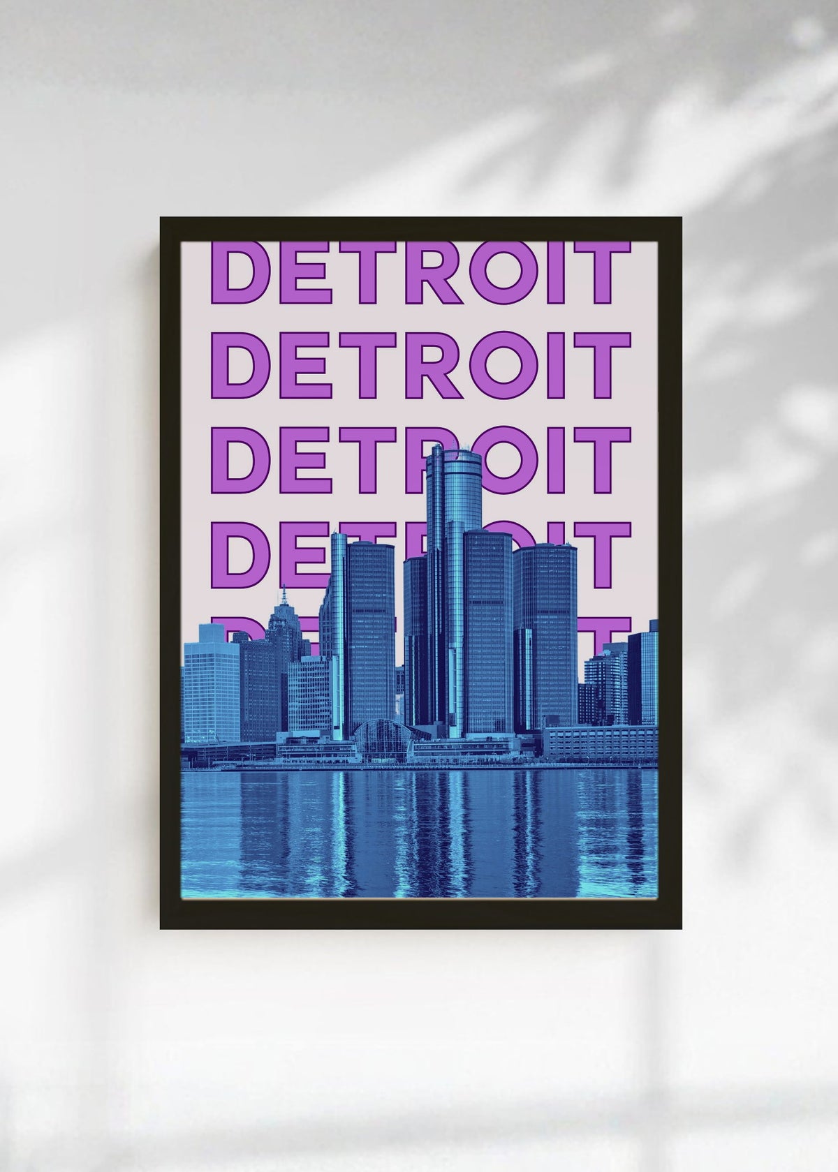 Cuadro Decorativo Travel, Detroit, USA, Skyline Violeta