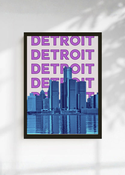 Cuadro Decorativo Travel, Detroit, USA, Skyline Violeta