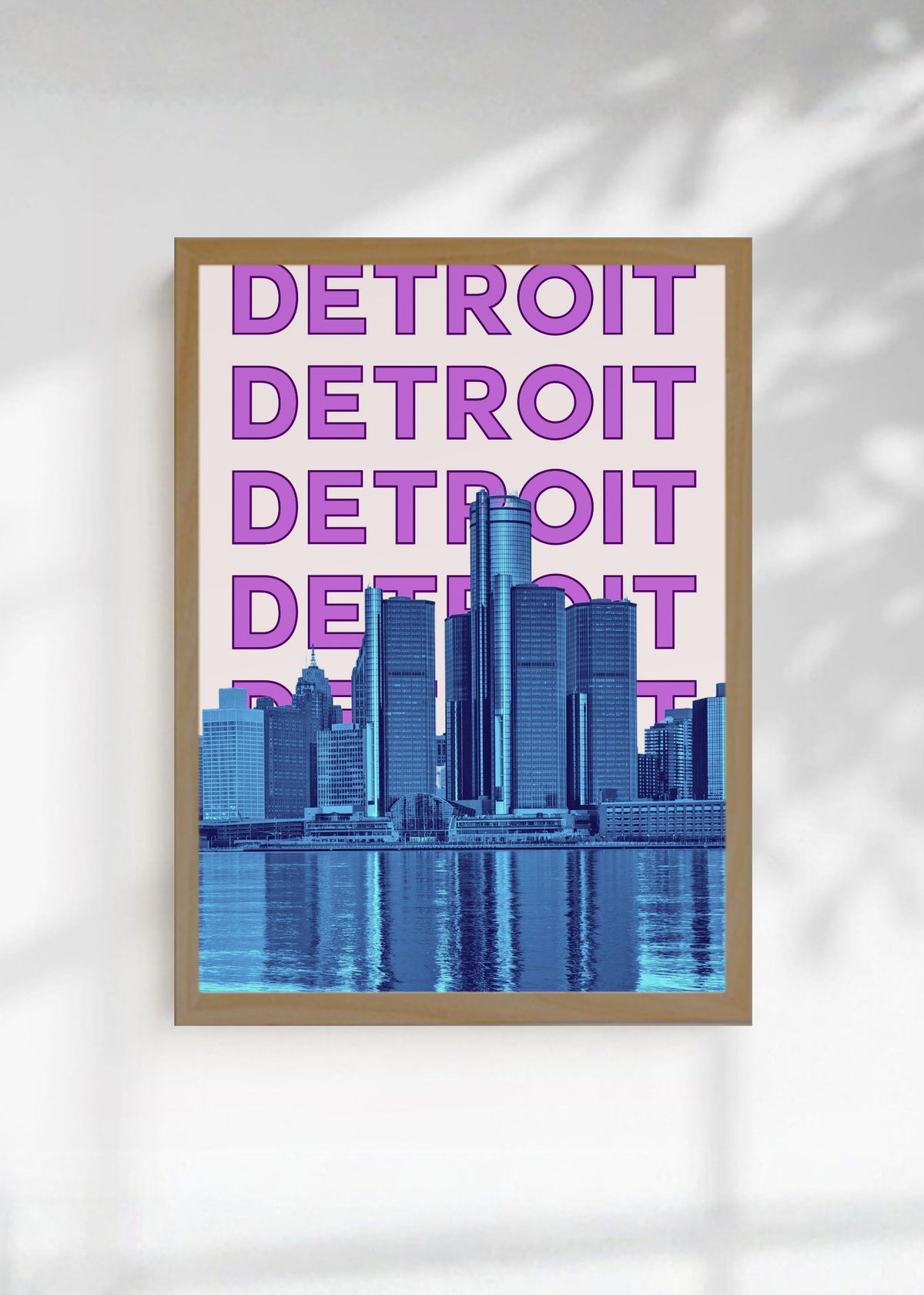 Cuadro Decorativo Travel, Detroit, USA, Skyline Violeta