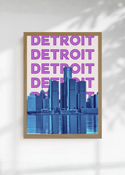 Cuadro Decorativo Travel, Detroit, USA, Skyline Violeta