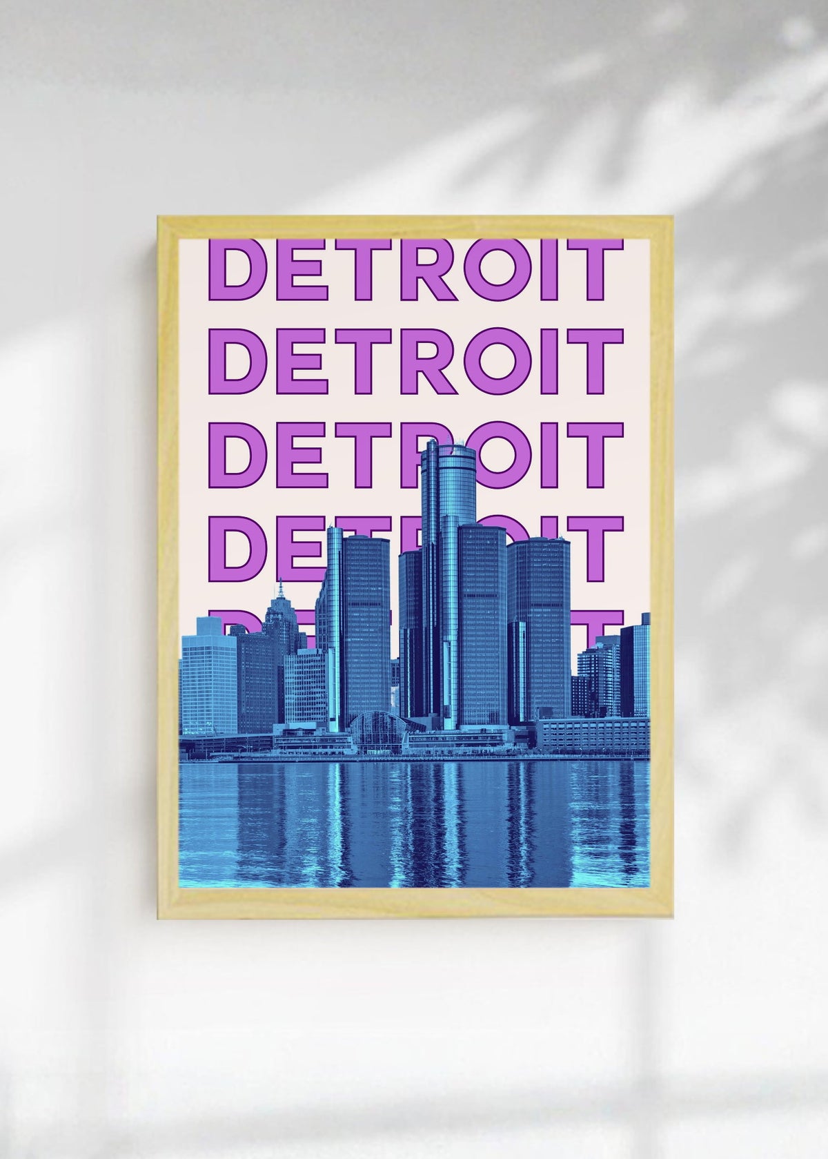 Cuadro Decorativo Travel, Detroit, USA, Skyline Violeta