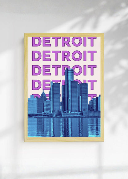 Cuadro Decorativo Travel, Detroit, USA, Skyline Violeta
