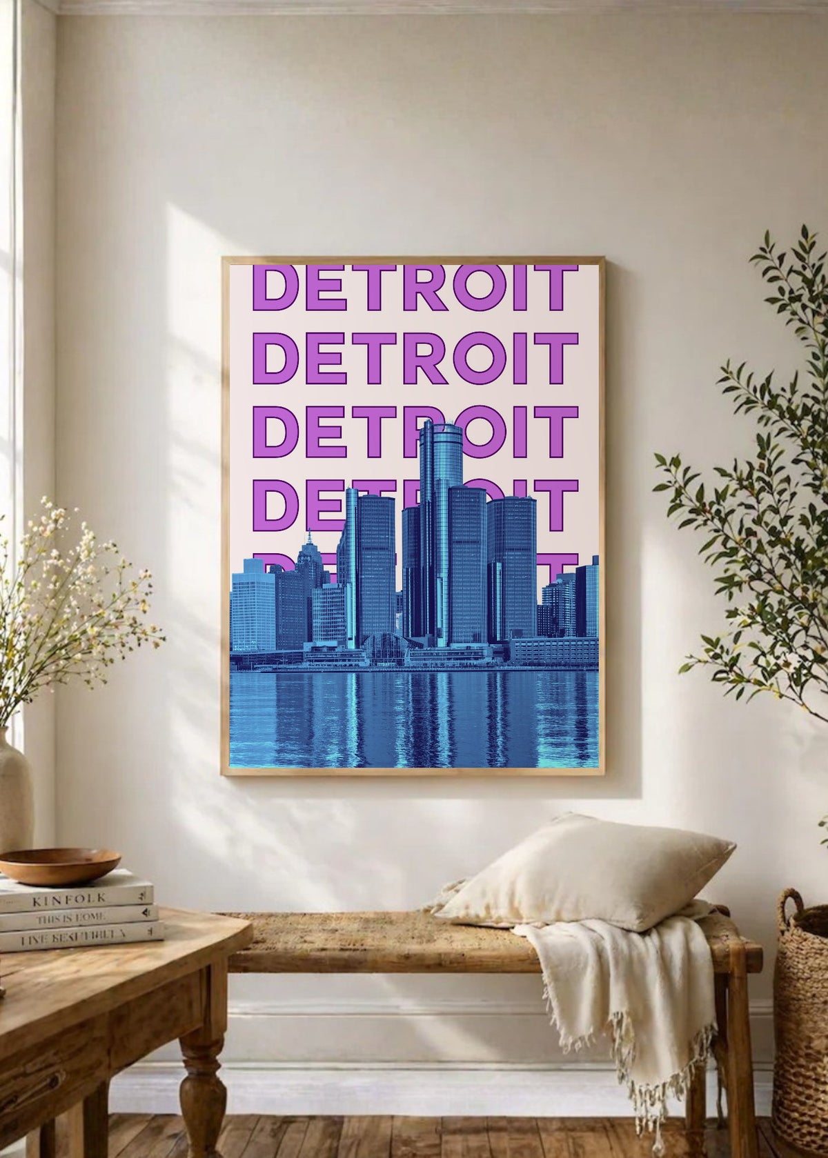 Cuadro Decorativo Travel, Detroit, USA, Skyline Violeta