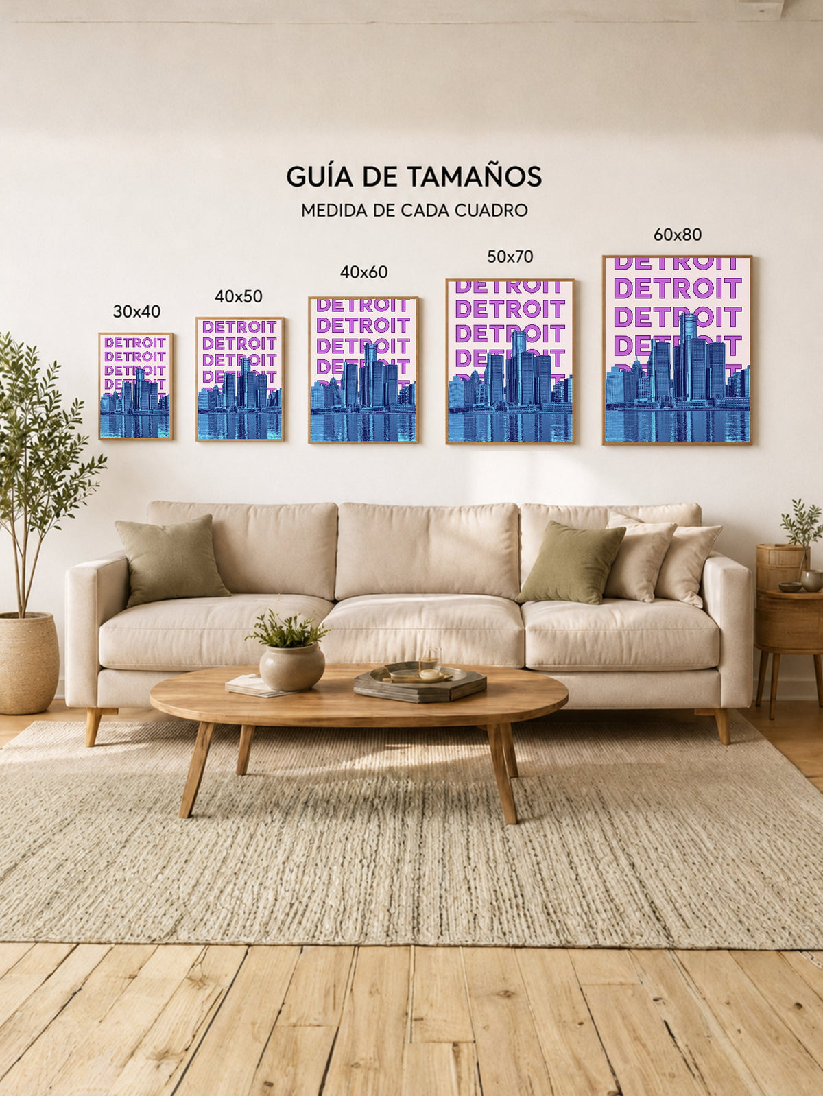 Cuadro Decorativo Travel, Detroit, USA, Skyline Violeta