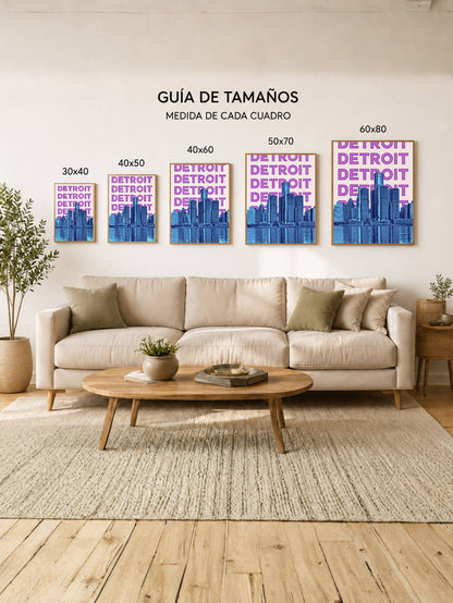 Cuadro Decorativo Travel, Detroit, USA, Skyline Violeta