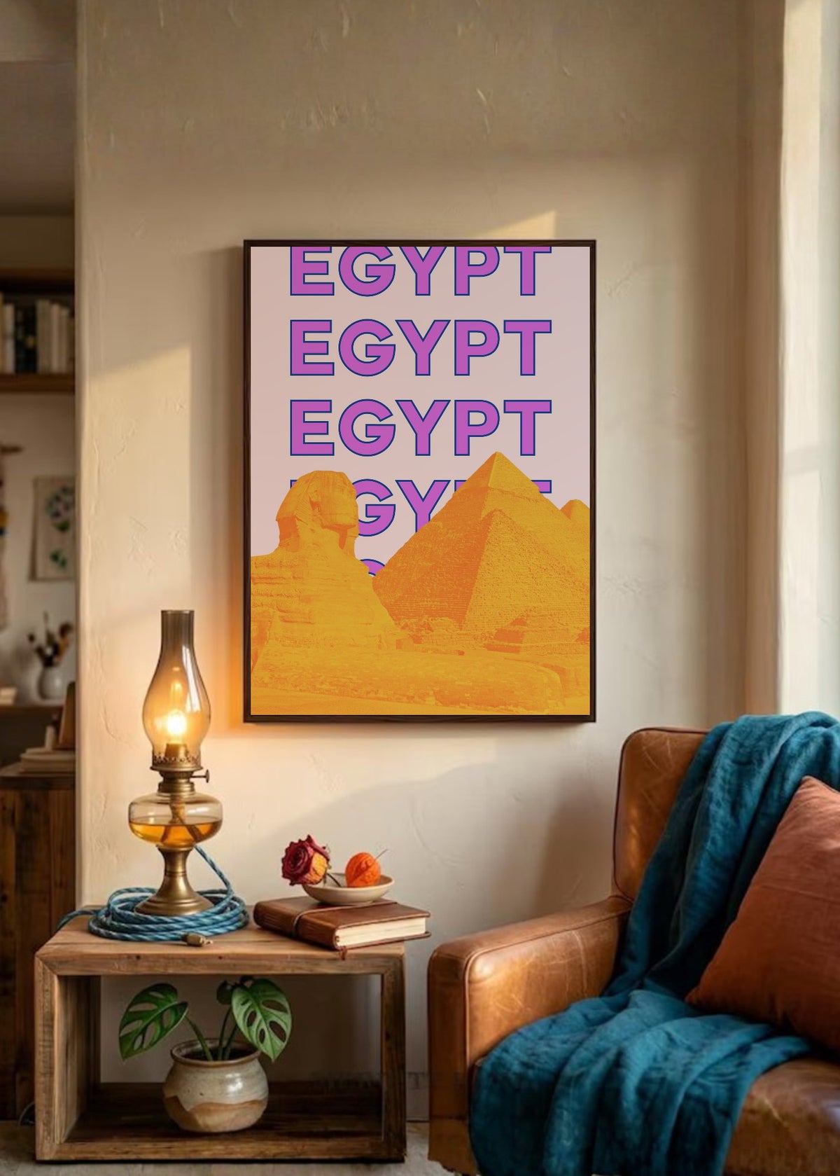 Cuadro Decorativo Travel, Pirámides, Egipto, Lila Naranja