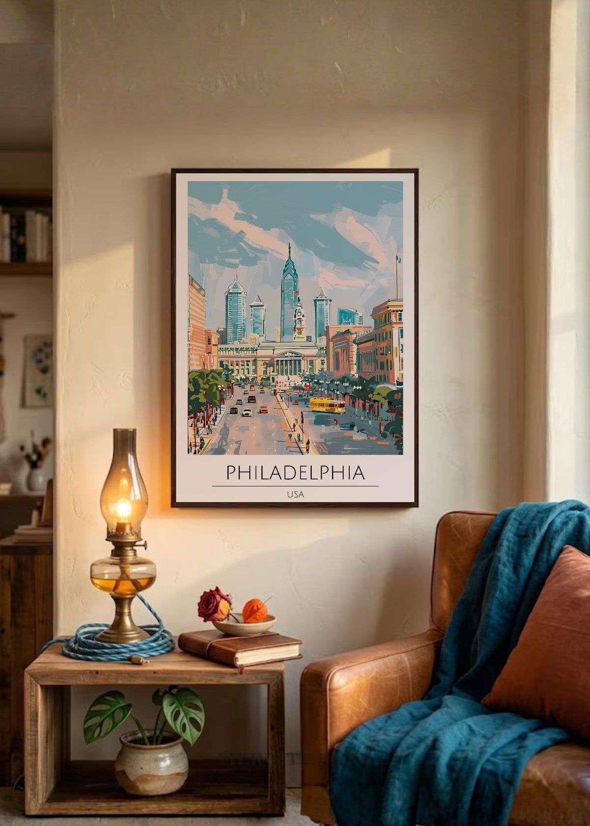 Cuadro Decorativo Travel, Filadelfia, USA, Ilustración Ciudad