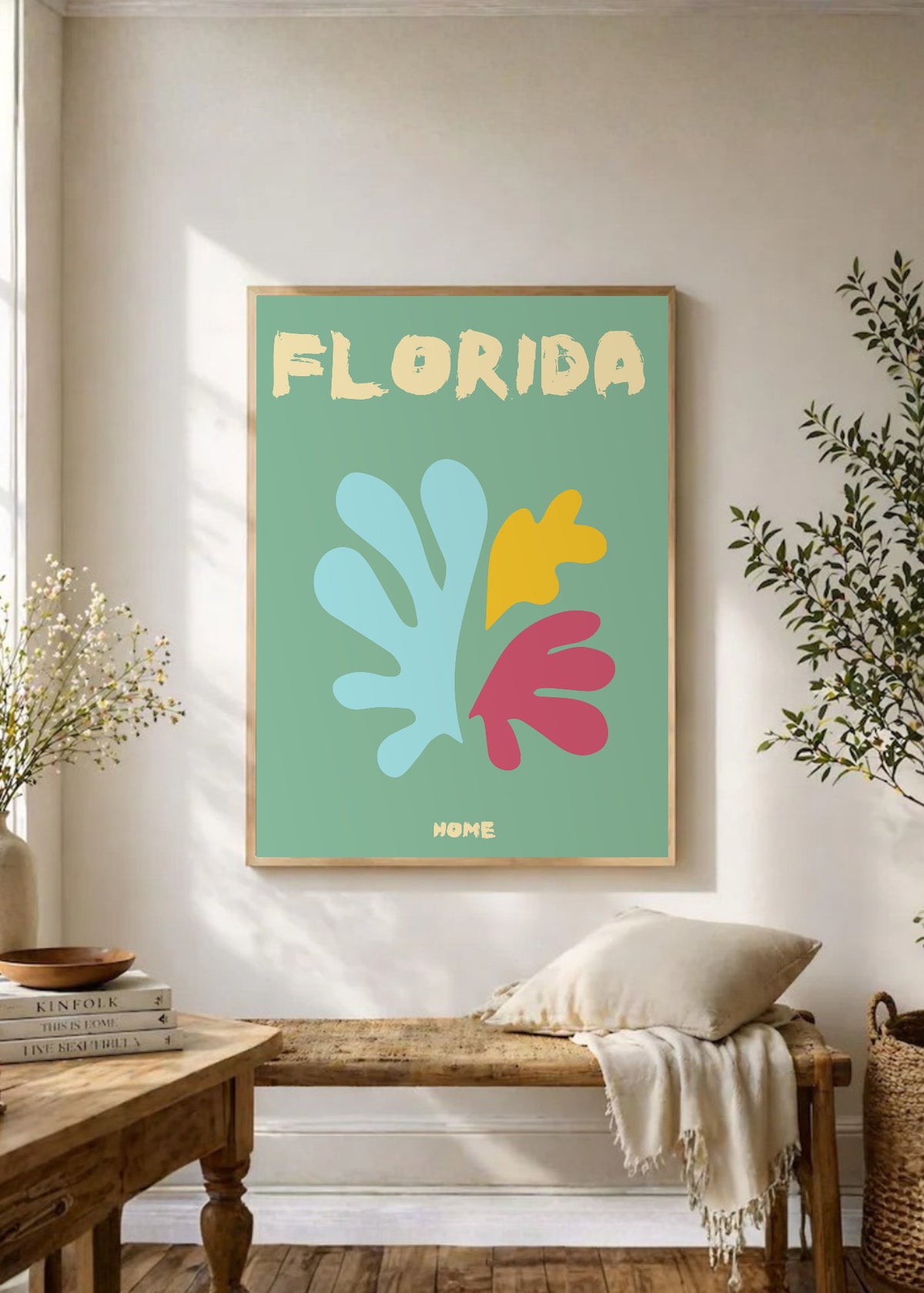 Cuadro Decorativo Travel, Florida USA, Corales Verde Salvia
