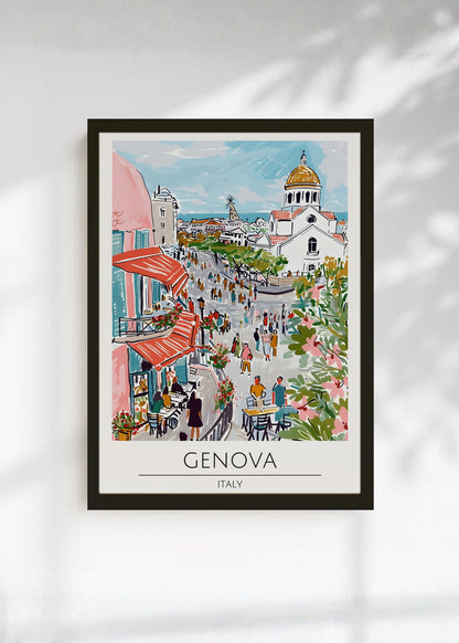 Cuadro Decorativo Travel, Génova, Italia, Ilustración Plaza