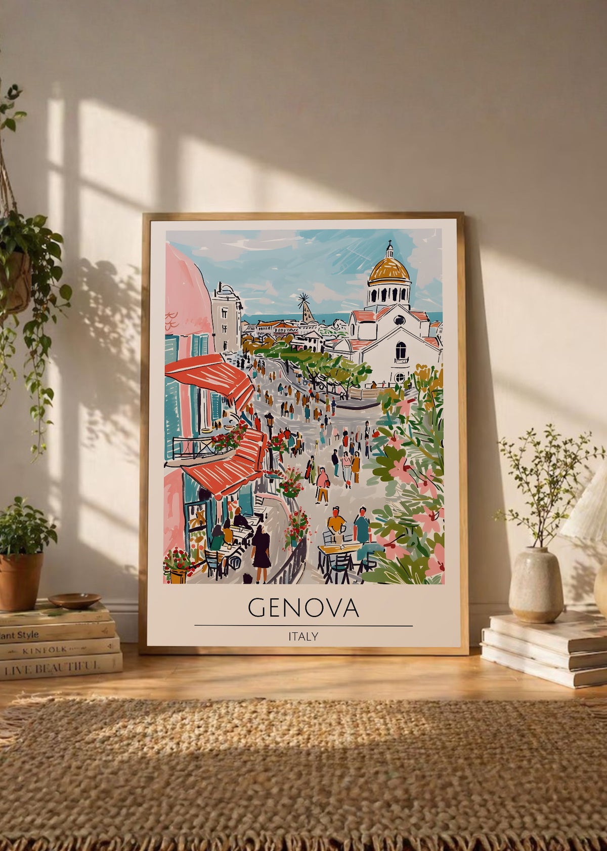 Cuadro Decorativo Travel, Génova, Italia, Ilustración Plaza