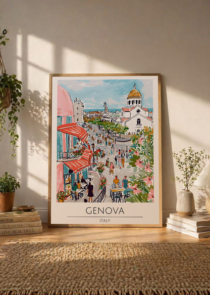 Cuadro Decorativo Travel, Génova, Italia, Ilustración Plaza