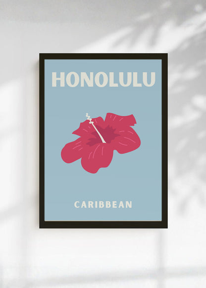 Cuadro Decorativo Travel, Honolulu, Hibisco Gris Azul