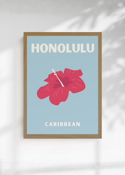 Cuadro Decorativo Travel, Honolulu, Hibisco Gris Azul