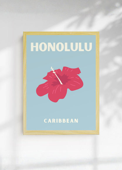 Cuadro Decorativo Travel, Honolulu, Hibisco Gris Azul