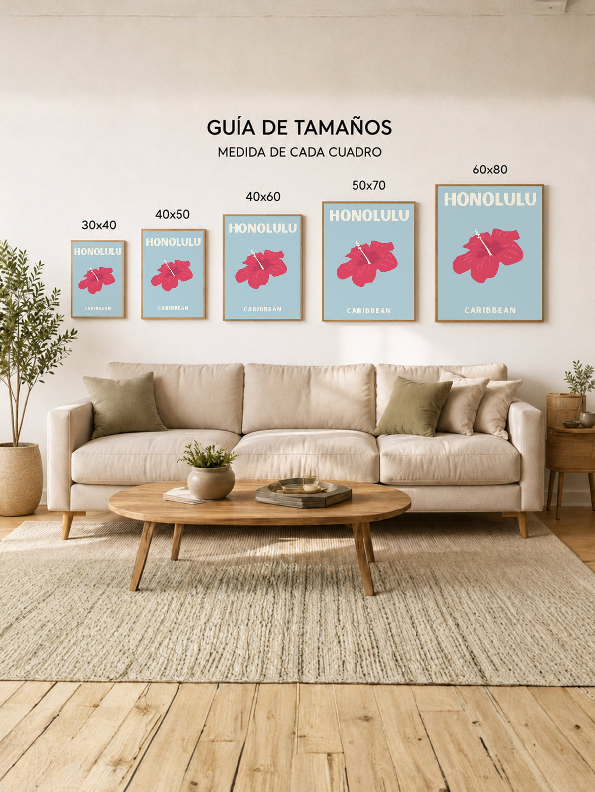 Cuadro Decorativo Travel, Honolulu, Hibisco Gris Azul