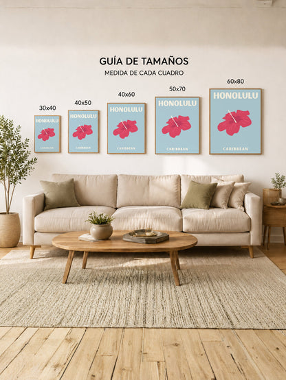 Cuadro Decorativo Travel, Honolulu, Hibisco Gris Azul