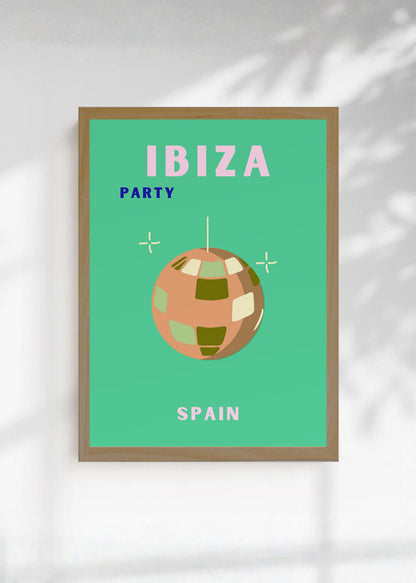 Cuadro Decorativo Travel, Ibiza, España, Bola Disco Verde