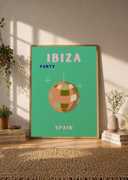 Cuadro Decorativo Travel, Ibiza, España, Bola Disco Verde