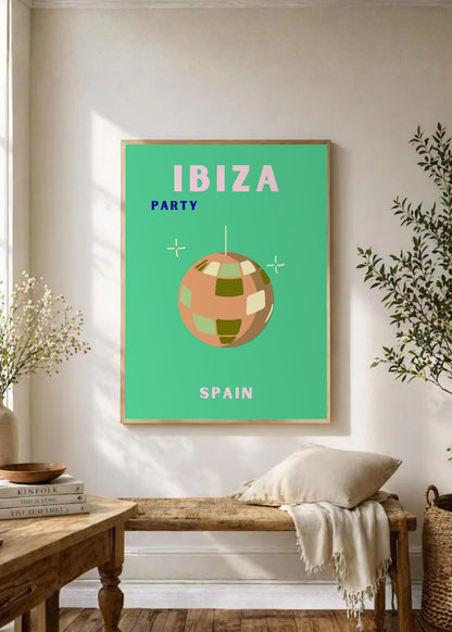Cuadro Decorativo Travel, Ibiza, España, Bola Disco Verde