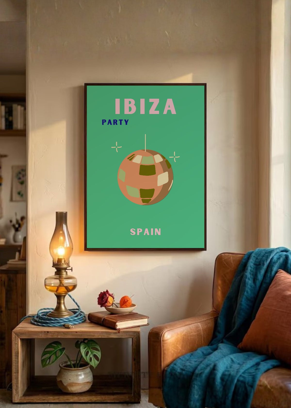 Cuadro Decorativo Travel, Ibiza, España, Bola Disco Verde