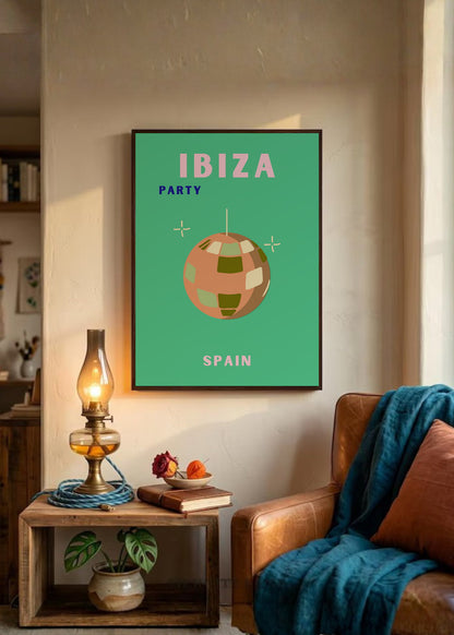 Cuadro Decorativo Travel, Ibiza, España, Bola Disco Verde