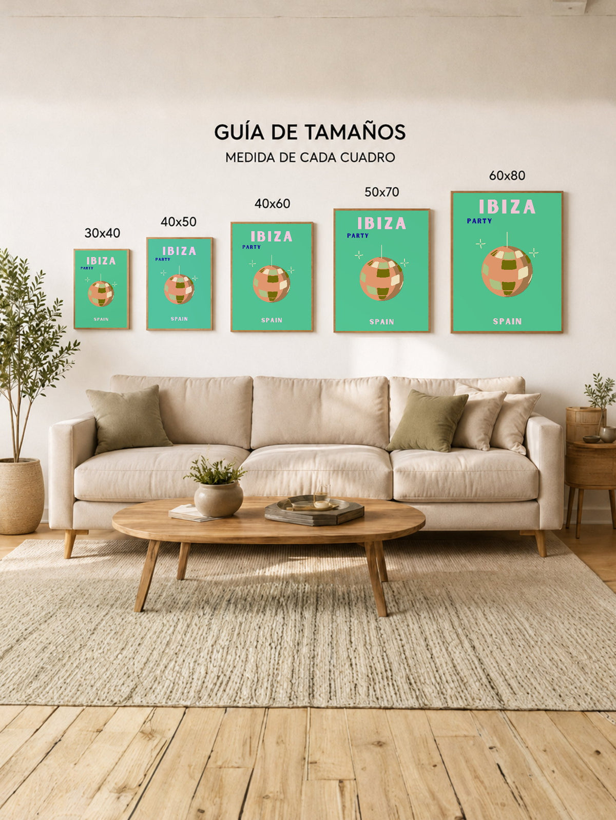 Cuadro Decorativo Travel, Ibiza, España, Bola Disco Verde