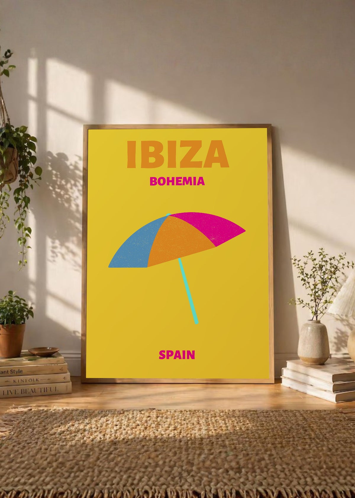 Cuadro Decorativo Travel, Ibiza, España, Sombrilla Amarillo