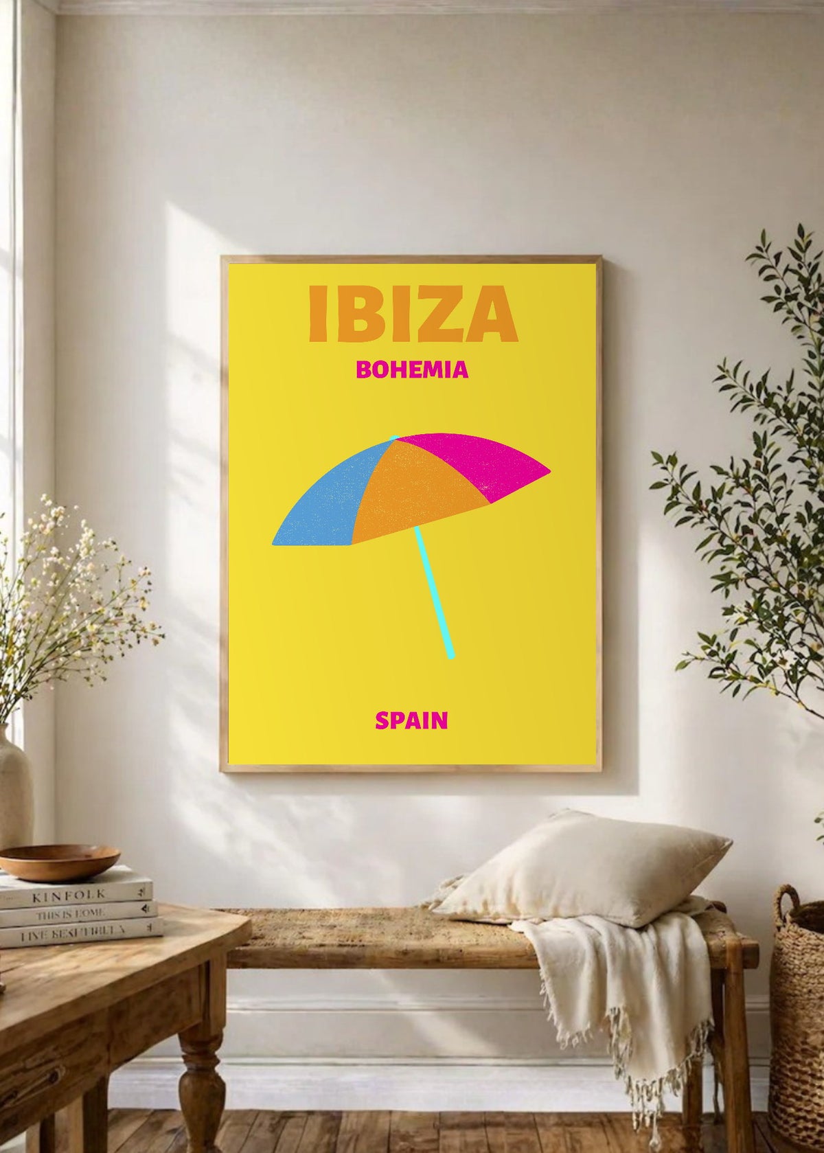 Cuadro Decorativo Travel, Ibiza, España, Sombrilla Amarillo