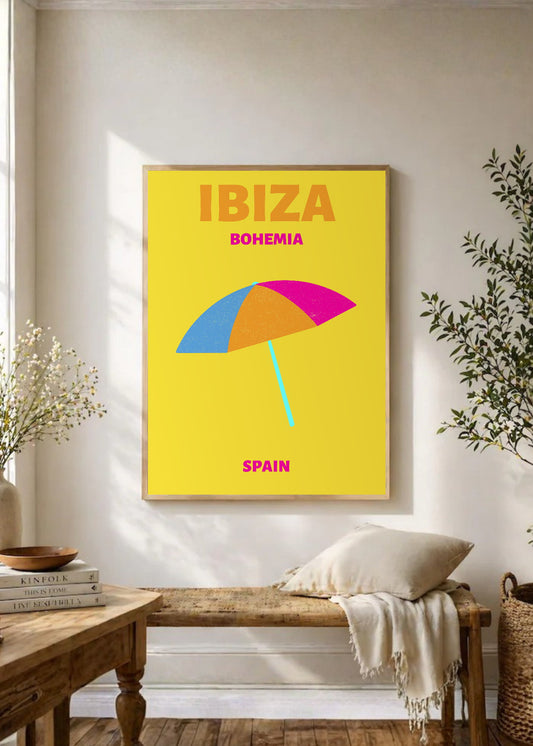 Cuadro Decorativo Travel, Ibiza, España, Sombrilla Amarillo
