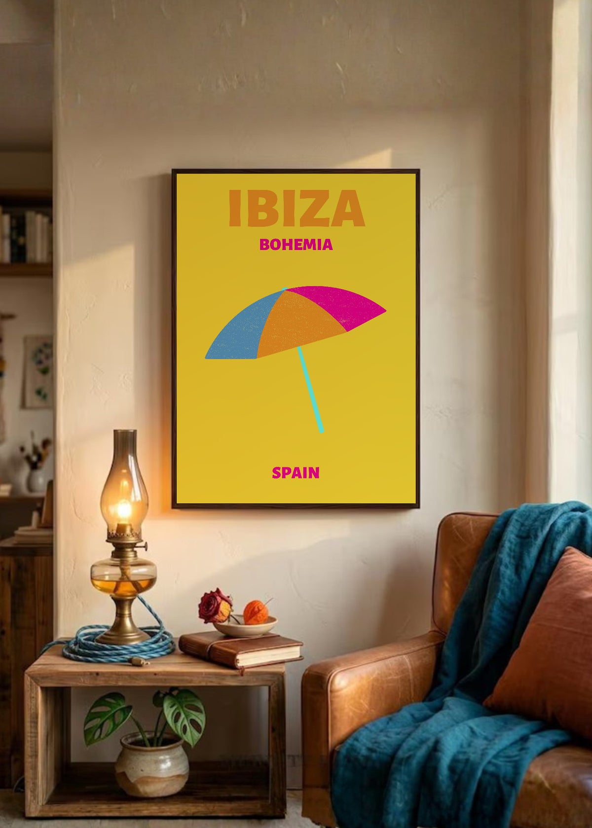 Cuadro Decorativo Travel, Ibiza, España, Sombrilla Amarillo