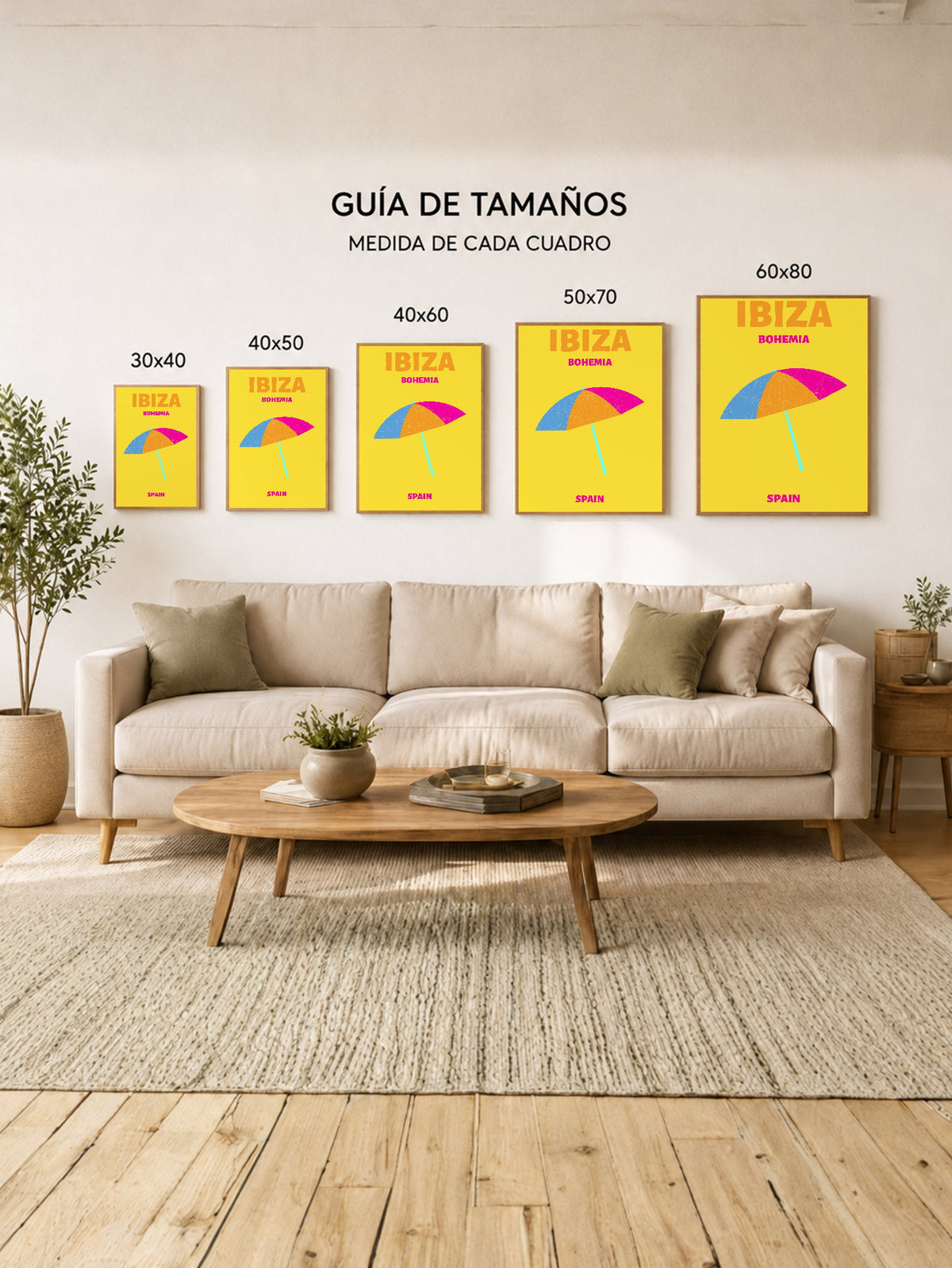 Cuadro Decorativo Travel, Ibiza, España, Sombrilla Amarillo