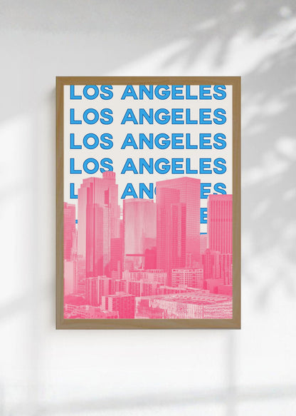 Cuadro Decorativo Travel, Los Ángeles, USA, Skyline Azul Rosa