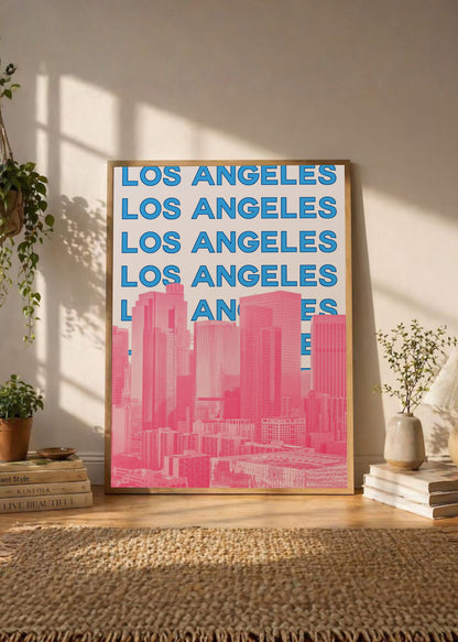 Cuadro Decorativo Travel, Los Ángeles, USA, Skyline Azul Rosa