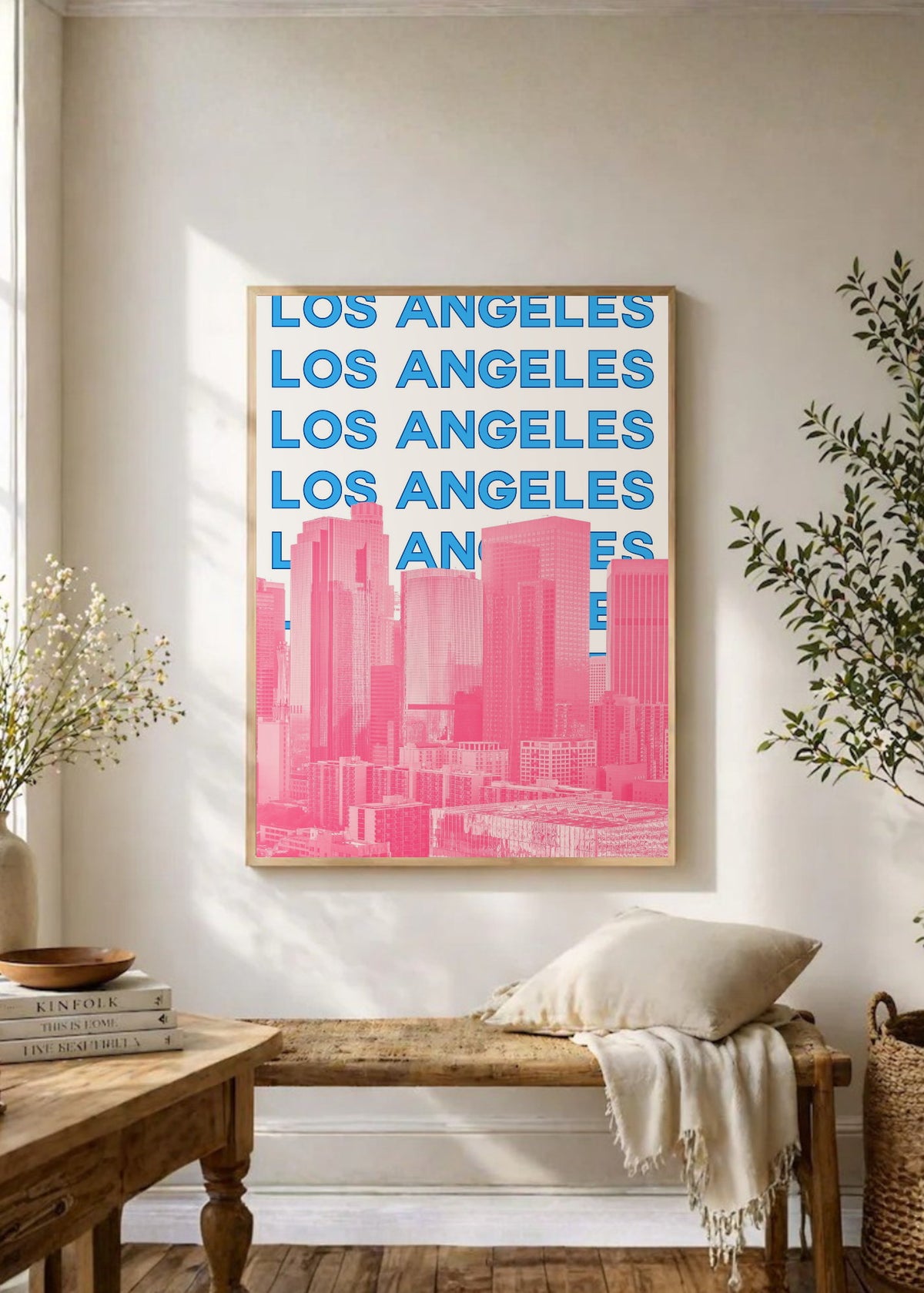 Cuadro Decorativo Travel, Los Ángeles, USA, Skyline Azul Rosa