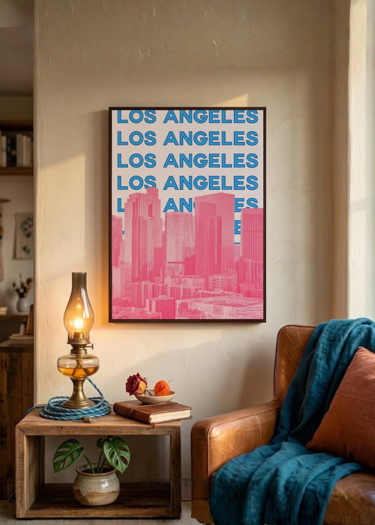 Cuadro Decorativo Travel, Los Ángeles, USA, Skyline Azul Rosa