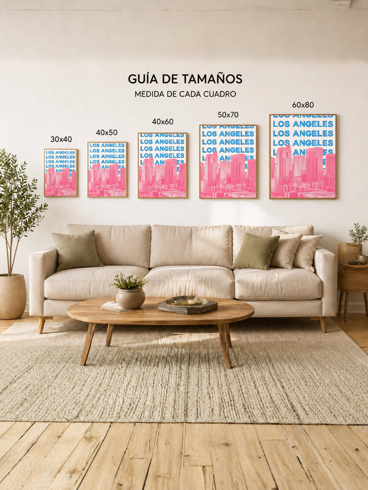 Cuadro Decorativo Travel, Los Ángeles, USA, Skyline Azul Rosa