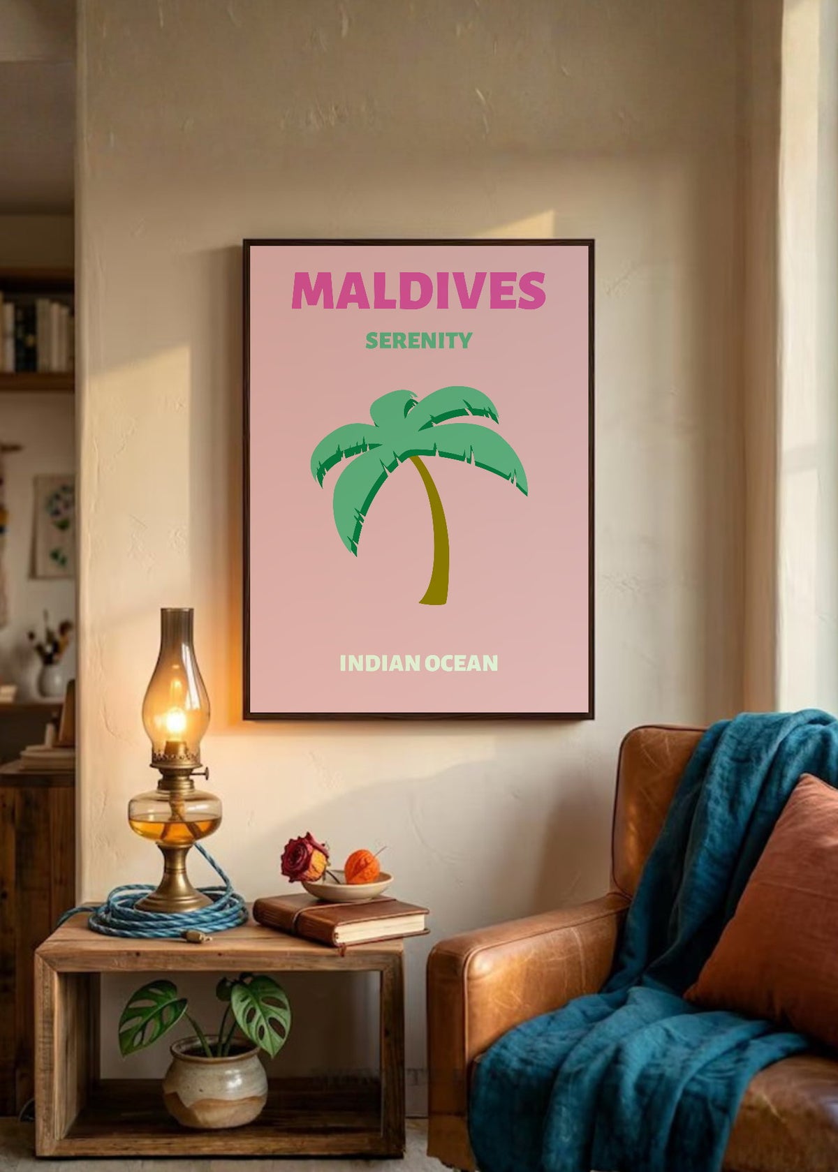 Cuadro Decorativo Travel, Maldivas, Palmera Rosa