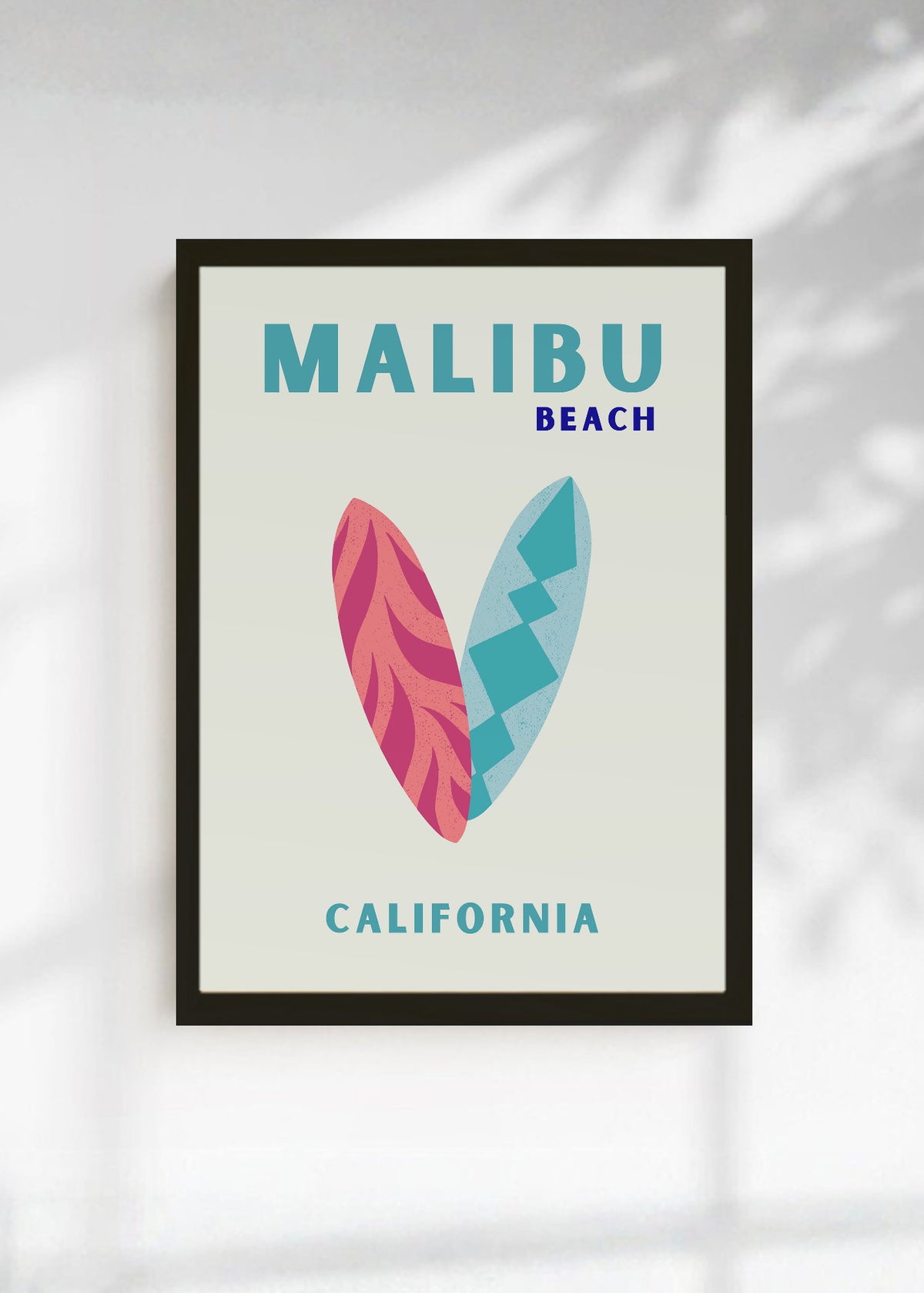 Cuadro Decorativo Travel, Malibú, California, Tablas Surf Crema
