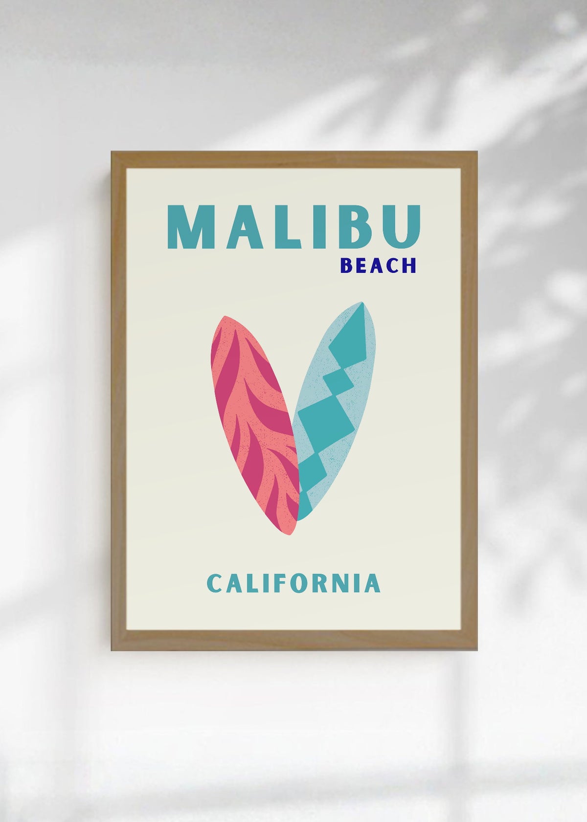 Cuadro Decorativo Travel, Malibú, California, Tablas Surf Crema