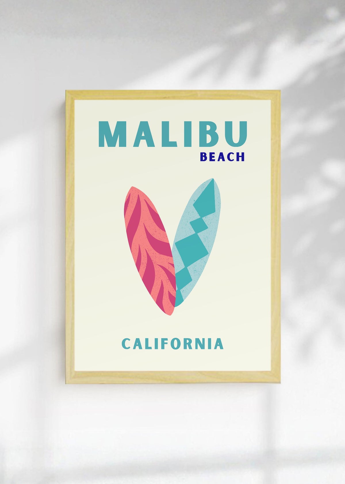 Cuadro Decorativo Travel, Malibú, California, Tablas Surf Crema