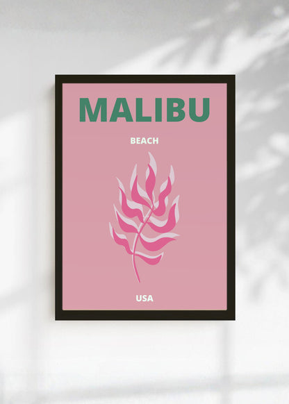 Cuadro Decorativo Travel, Malibú, USA, Coral Rosa