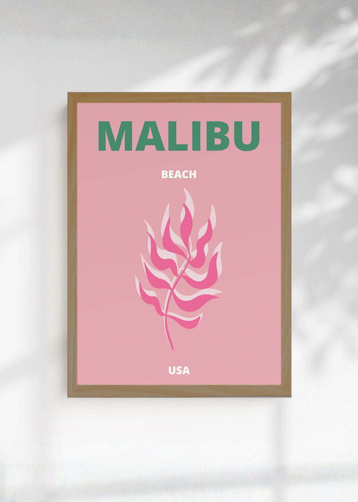 Cuadro Decorativo Travel, Malibú, USA, Coral Rosa