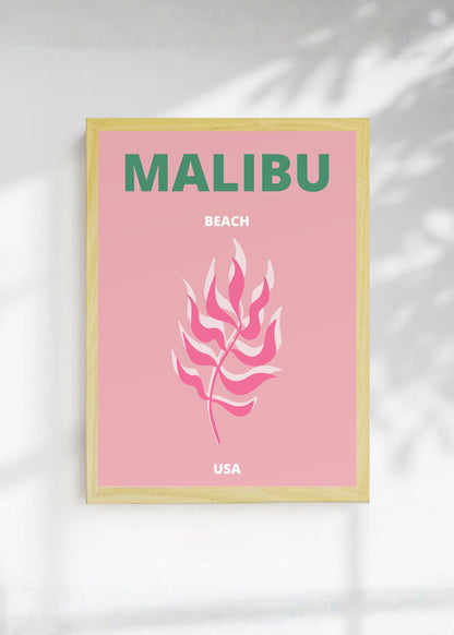 Cuadro Decorativo Travel, Malibú, USA, Coral Rosa