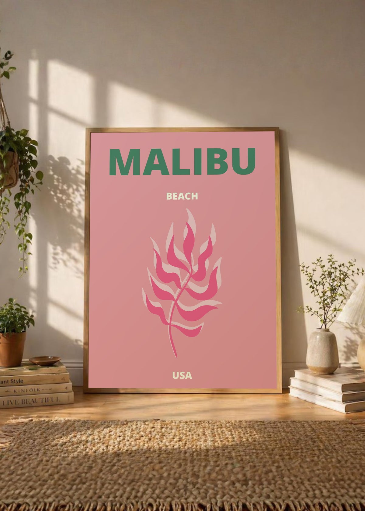 Cuadro Decorativo Travel, Malibú, USA, Coral Rosa