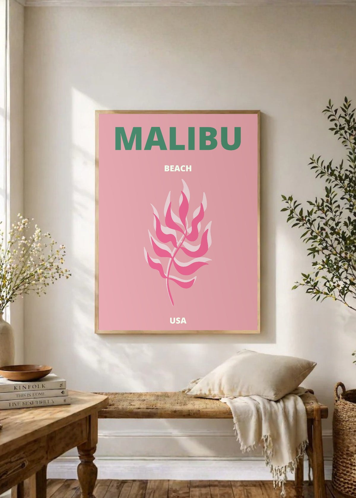 Cuadro Decorativo Travel, Malibú, USA, Coral Rosa