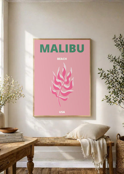 Cuadro Decorativo Travel, Malibú, USA, Coral Rosa