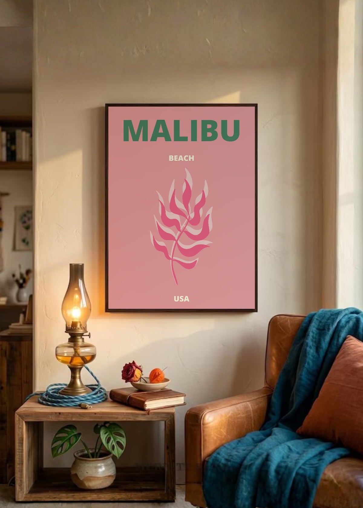 Cuadro Decorativo Travel, Malibú, USA, Coral Rosa