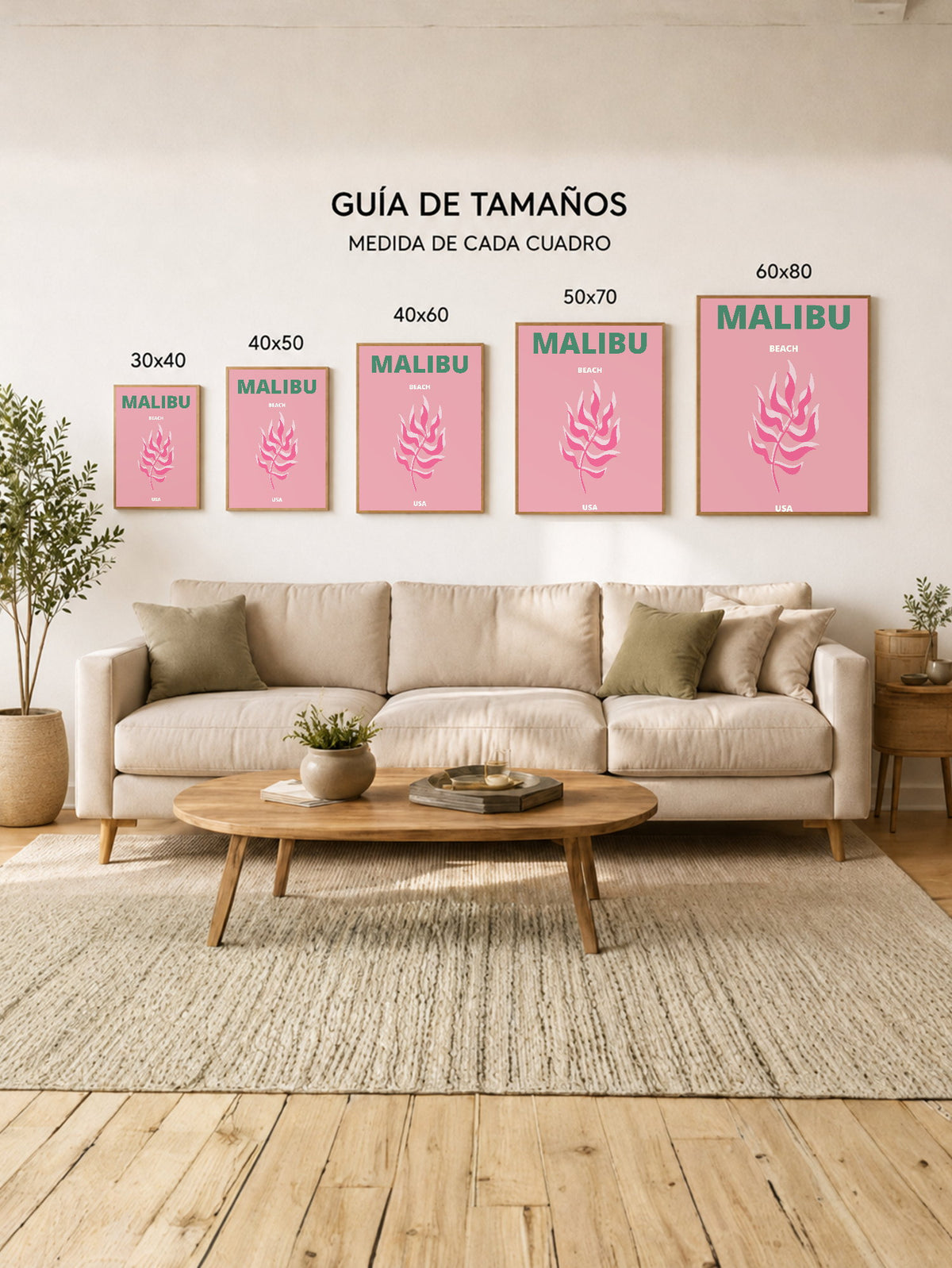 Cuadro Decorativo Travel, Malibú, USA, Coral Rosa