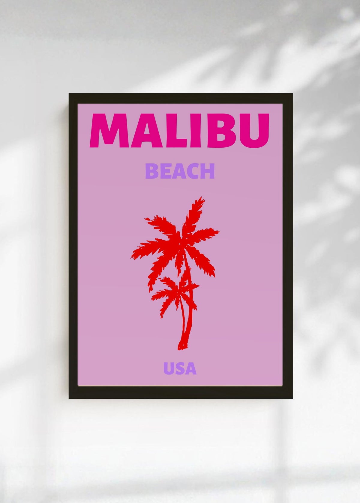 Cuadro Decorativo Travel, Malibú, USA, Palmera Roja Fucsia
