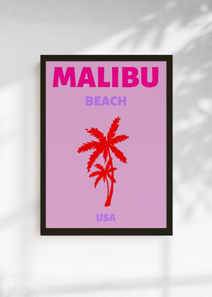 Cuadro Decorativo Travel, Malibú, USA, Palmera Roja Fucsia